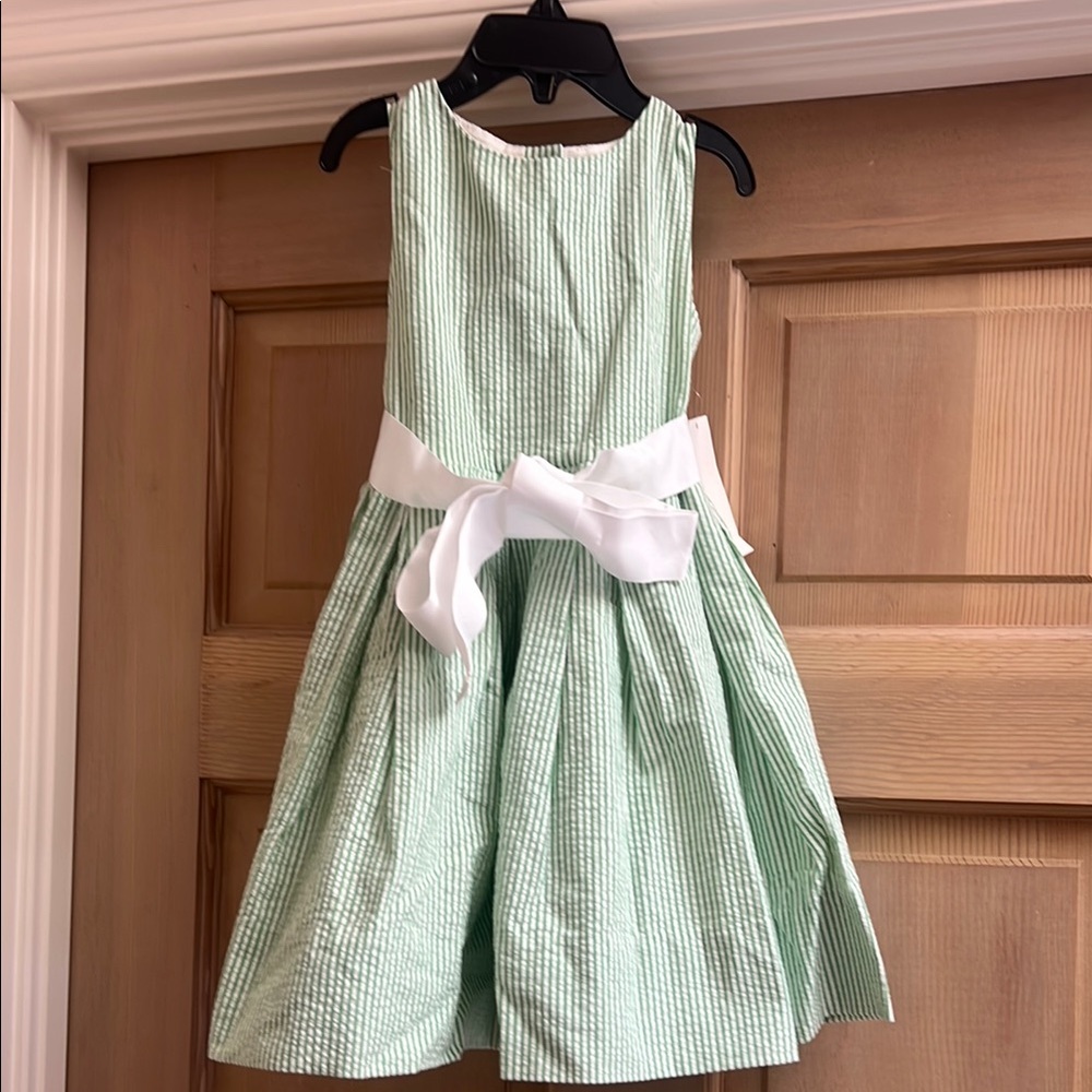 Ralph Lauren kids 2t beautiful Green and White Pleated A-Line pinstripes dress